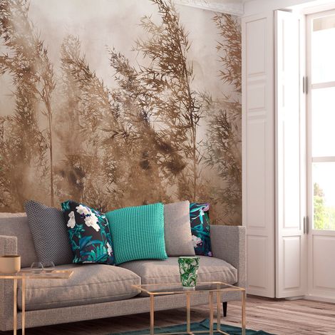 Papier peint adhésif Tall Grasses Brown - 245 x 175 cm (1/4)