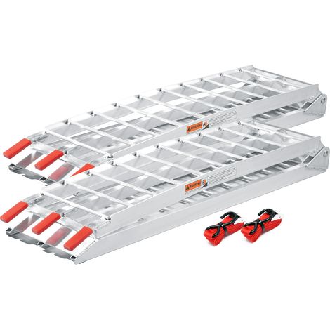 Wiltec Lot de 2x Rampe de chargement pliable 2260 x 305 mm – capacité de charge max. 680 kg – profil à tiges – en Aluminium – Rampe d'accès utilitaire moto ATV quad remorque