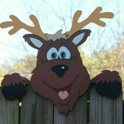 Décoration de clôture en bois style cerf, ornement extérieur de Noël et jardin (1/5)
