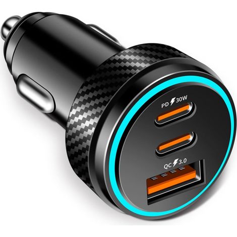 3 Ports Chargeur Allume Cigare USB C, 78w Allume Cigare USB PD30w&QC 3.0 Chargeur De Voiture Prise Charge Rapide avec LED Compatible avec Smartphones, iphone, ipad, Samsung,Huawei (Dual PD) (1/5)