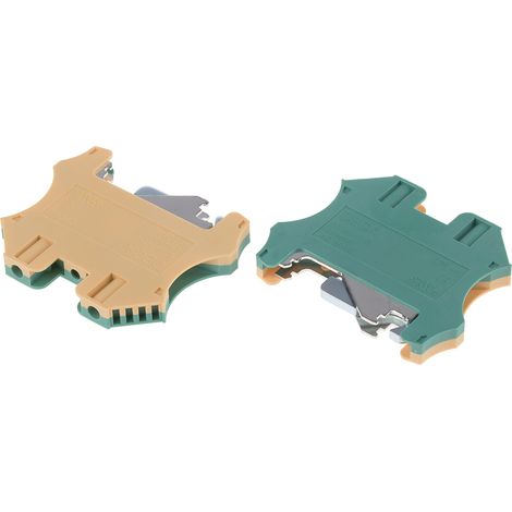 Bloc de jonction de mise à la terre Rail DIN, 2 voies , raccordement A visser, 26 10 AWG, Vert/Jaune ( Prix pour Paquet de 5 ) (1/2)