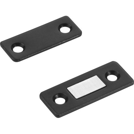 2 verrous magnétiques ultra-minces en métal pour portes, fixation magnétique autocollante, aimant puissant pour portes coulissantes, tiroirs, fenêtres, armoires, etc. (noir, 42 x 17,5 mm)