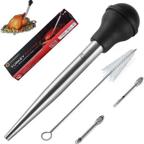 Seringue à poire à dinde en acier inoxydable pour la cuisson de l'injecteur de viande avec 2 aiguilles de marinade 1 brosse de nettoyage pour l'outil de cuisine de cuisson à la maison (1/5)