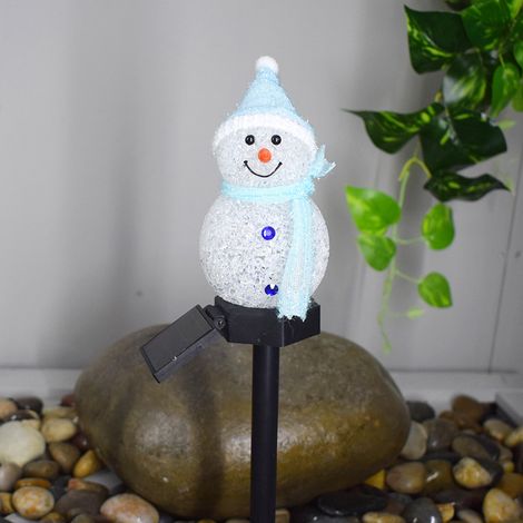 Lampe de jardin solaire de Noël EVA « Petit bonhomme de neige » à LED pour jardin et cour – Lampe à piquer dans le sol – Bonhomme de neige bleu (à piquer) (1/3)