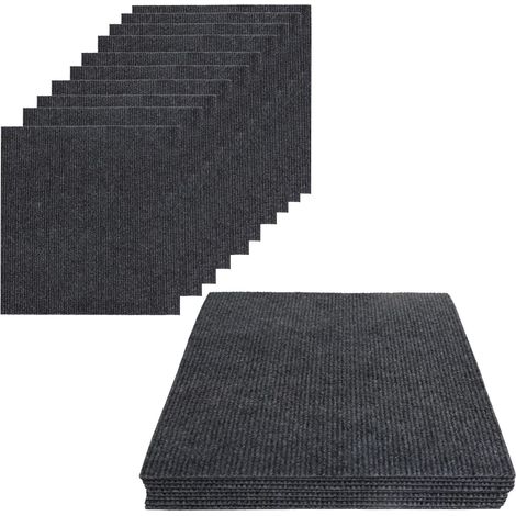 Lot de 10 10 Dalles de Moquette Autoadhésives 30 x 30 cm - 0,9 ㎡, Tapis de Sol Antidérapant pour Intérieur, Feutre Aiguilleté, Tapis pour Bureau et Usage Commercial (Gris Foncé) (1/5)