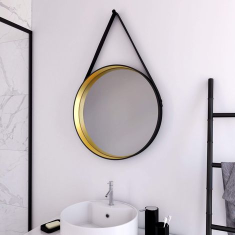 Miroir Salle de Bain Rond Type barbier - diamètre 50cm - Barber Gold (1/4)