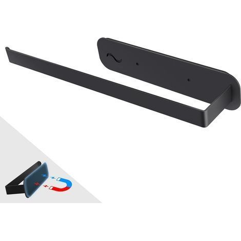 Support mural magnétique en inox pour rouleaux d’essuie-tout, forte adhérence, noir, pour réfrigérateur, micro-ondes, armoires métalliques (1/5)