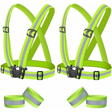 Gilet de sécurité réfléchissant haute visibilité 2 gilets + 4 bracelets Réglable élastique Réflexion 360° pour vélo jogging marche (1/5)