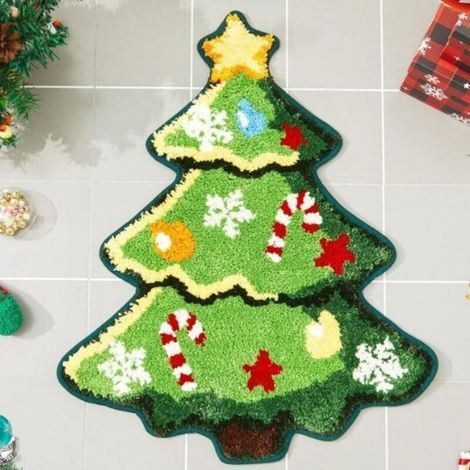 Tapis de bain sapin de Noël pour salon, tapis vert avec une excellente absorption et une grande facilité de lavage, tapis de douche antidérapant, tapis de porte de Noël doux, épais et durable pour bai (1/4)