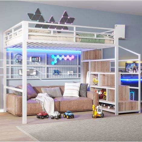 letto contenitore 140x200 metallo LED bianco moderno HAVRYA (1/5)