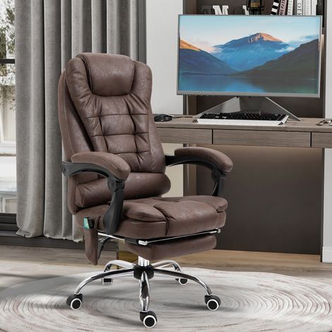 Fauteuil de bureau massant, inclinable et chauffant, pivotant, ergonomique, jusqu'à 120 kg, marron (1/5)