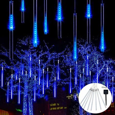 Solar-Meteorschauer-Lichter für den Außenbereich, 30 cm, 8 Röhren, 144 LED, blaue Meteorlichter, fallende Regenlichter, wasserdichte Solar-Baumlichter für den Außenbereich für Hof, Party, Terrasse, Ga (1/5)