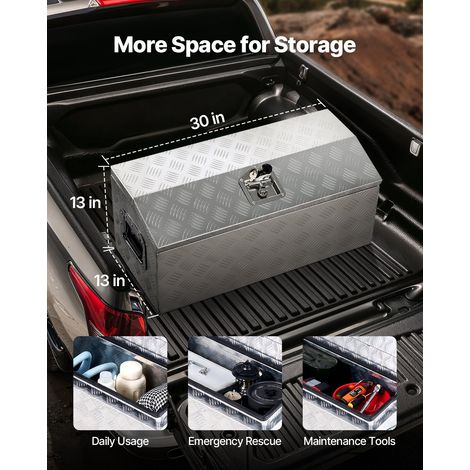 Boîte à outils pour camion en alu, 762x330,2x330,2 mm, coffre de benne de pick-up plaqué à rayures avec poignées latérales, clés et… (1/5)