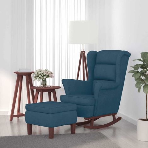 vidaXL Mecedora con respaldo alto de terciopelo azul y madera maciza (1/5)