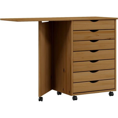 Armoire roulante avec bureau MOSS marron miel bois de pin (1/5)