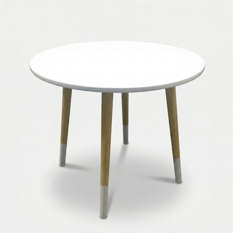 Tavolino basso tondo bianco in legno MDF per salotto 48x48 Mokai