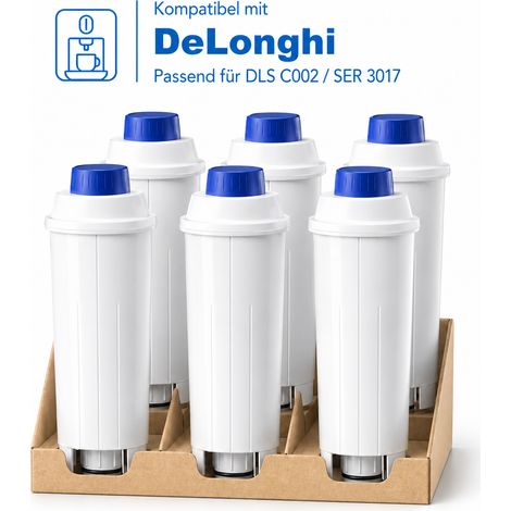 Kompatibler Wasserfilter für Kaffeevollautomaten – passend für DeLonghi DLSC002 / SER3017 (ECAM-Serie) – Reduziert Kalk & Verunreinigungen – Aktivkohle & Ionenaustauscherharz – 6er Pack