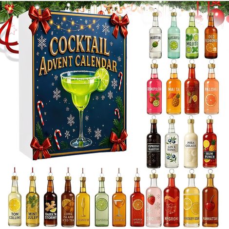 Calendrier de l'Avent Cocktails - 24 Miniatures Édition Limitée 2025 - Pour Décoration de Noël et Cadeau Festif