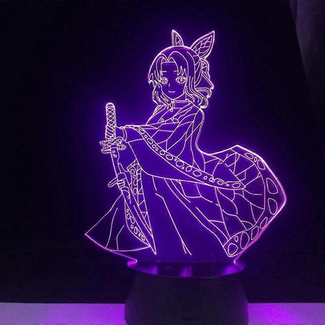 Lampe Shinobu Kochou de Demon Slayer (16 couleurs, télécommande incluse) - Veilleuse 3D à effet trompe-l'œil - Décoration pour la maison ou la chambre - Lumière LED acrylique - Idée cadeau Noël