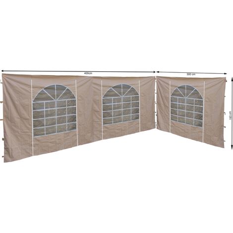 2 Seitenteile mit PVC Fenster 300x193cm / 400x193cm für Pavillon Sahara 3x4m Seitenwand Sand