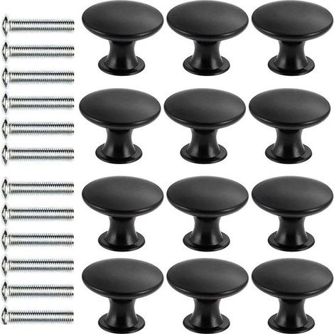12 schwarze Türgriffe – Möbelgriffe mit Schrauben – 30 mm große, pilzförmige Schubladengriffe – für Türen, Schränke, Schubladen und Schminktische (1/5)