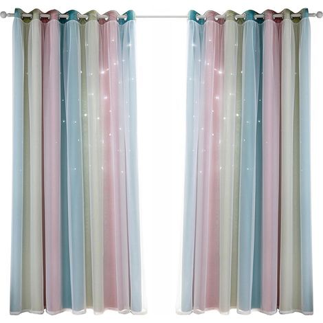 Rideaux Occultants étoiles Colorées, Design Double Couche pour Chambre de Filles, Salon, Rideaux de Fenêtre en Tissu Polyester Isolant (Rose 53" L x 95" L) (1/2)