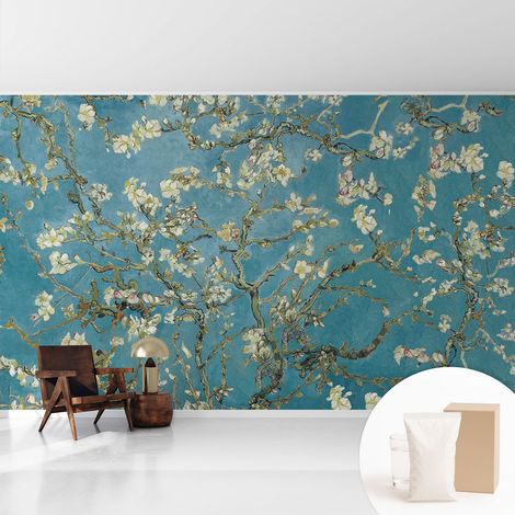 Papier peint intissé mural installation rapide du papier peint durable et résistante - Colle incluse gratuite Branches en fleurs 416x254 cm (1/5)