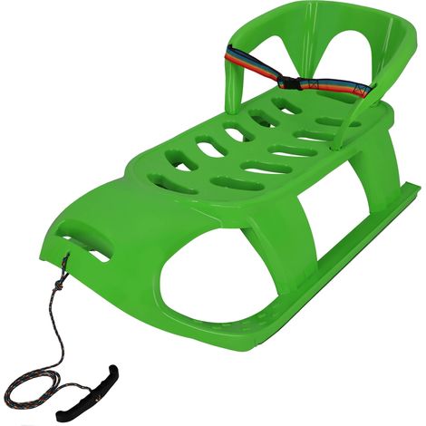 KOTARBAU® Luge Enfant - avec Dossier et Ceinture - Plastique - 87 x 45 x 42 cm - Vert - Sled - Traineau Enfant - Luge - Traineau a Neige - avec Corde pour Tirer Dans la Neige (1/5)