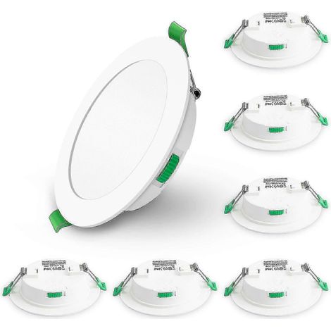 Lot de 6 spots encastrés LED extra-plats de 7 W à intensité variable, diamètre 67-75 mm, température de couleur réglable de 2700 à 6000 K, finition blanche, indice de protection IP44CE (1/4)