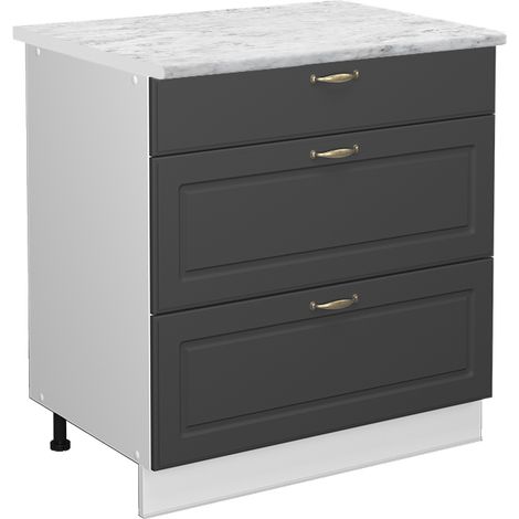 Meuble cuisine Fame-Line, Anthracite-or, 80 cm avec 3 tiroirs, PT Marbre, Vicco (1/5)