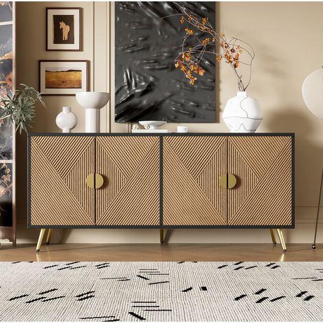 meuble rangement buffet 160 cm 4 portes bois noir doré OKMYHOME (1/5)