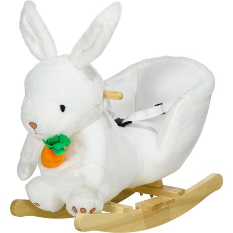 Animal à bascule en forme de lapin avec sons et ceinture de sécurité, 60x33x50 cm, blanc (1/5)