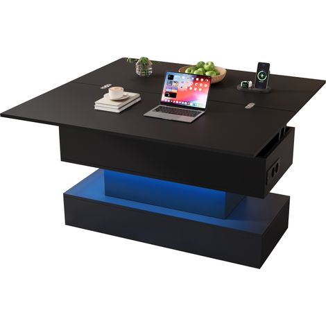 CHICFURN Mesa de centro elevable 100x50x51,5 cm en aglomerado negro con LED y enchufe (1/5)