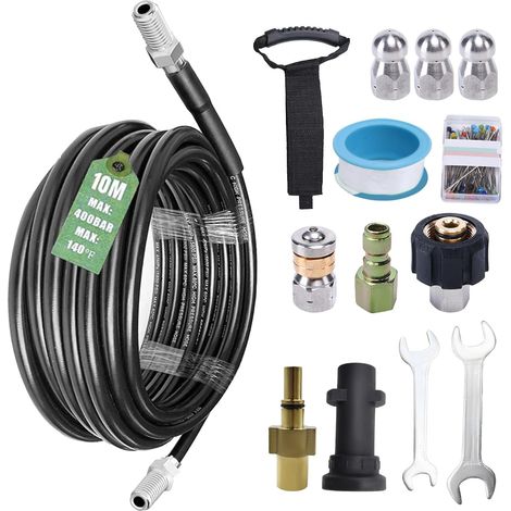 Tuyau Déboucheur Canalisation,10 M Tuyau de Nettoyage, Kit Furet Professional, 400 bars 5800 PSI pour Karcher K2-K7 Nettoyage Facile des