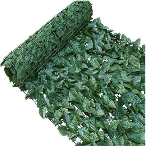 Clôture de lierre artificiel - 3 m x 1 m - Haies de feuilles de vigne - Clôture de jardin - Feuillage mural artificiel pour jardin, balcon, décoration extérieure - Vert foncé (1/5)