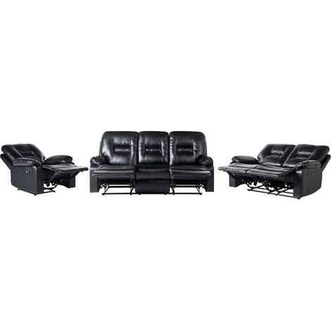 Conjunto de salón de piel sintética negra 3 plazas 2 plazas sillón Bergen (1/5)