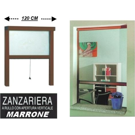 Zanzariera a rullo in alluminio per finestre con profilo riducibile/regolabile avvolgimento verticale con frizione 120x170cm Marrone