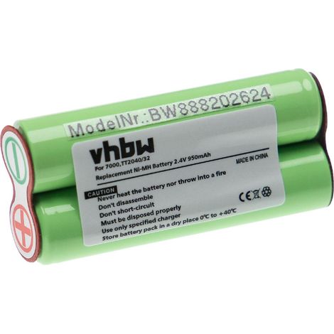 vhbw Replacement Battery compatible with Philips Bodygroom BG2040/34, Series 3000, Series 5000 Electric Razor Hair Clippers (950mAh, 2.4V, NiMH)