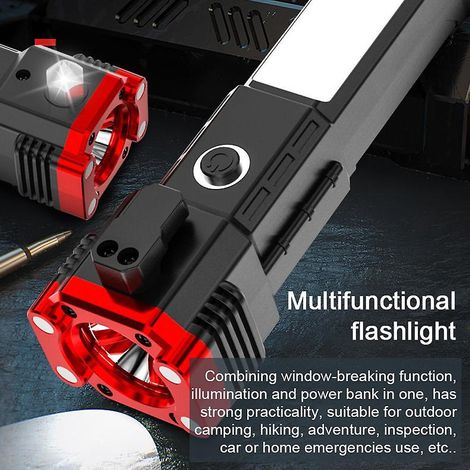 Tragbare LED-Taschenlampe, multifunktionale Arbeitsleuchte, Powerbank, Notfall-Sicherheitshammer, wasserdicht (1/3)