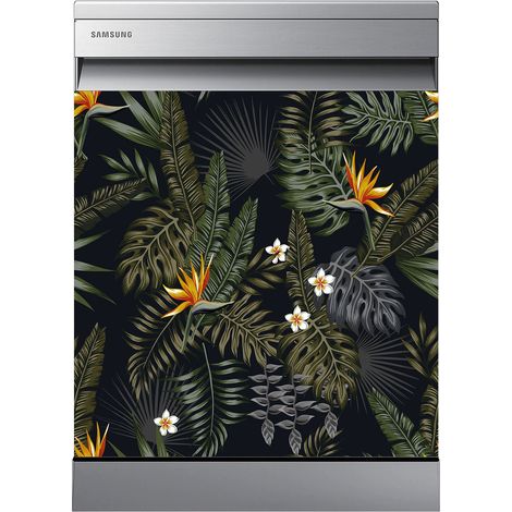 Stickers Lave vaisselle - Feuilles tropicales - 60x60 cm - Adhésif BRILLANT (1/2)