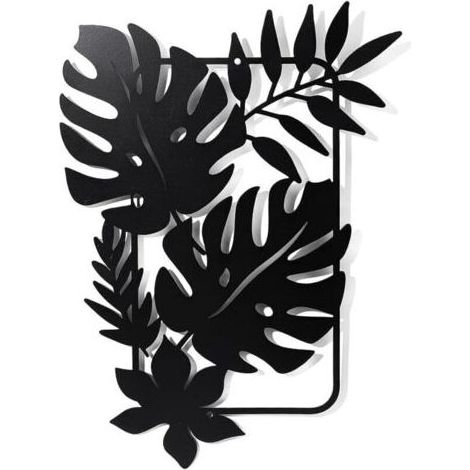 BUNTHAUS Lntyq Feuilles de Palmier Décoration Murale en Métal, Noir Tenture Décor Silhouette Mur Art Feuilles Tropicales pour Maison Chambre Salon Salle de Bains Cuisine Bureau Décoration Murale, 30x2 (1/4)