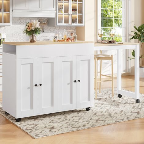 Tavolo bar allungabile 117-180x50x94.6 cm bianco in MDF con 6 vani contenitore (1/5)