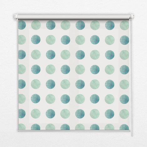 Tenda a Rullo Interna per Finestra - Tenda Filtrante Luce - Tenda Privacy - Tenda Decorativa Rettangolare - Rullo per Interni - (100 cm x 100 cm) - Pois turchesi su sfondo bianco