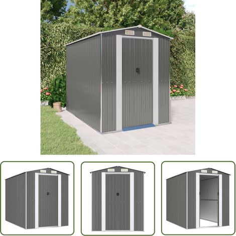The Living Store Geräteschuppen Hellgrau 192x274x223 cm Verzinkter Stahl - Gartenschuppen - Gerätehaus - Werkzeuglager - Außenaufbewahrung - Gartenorganisation (1/5)