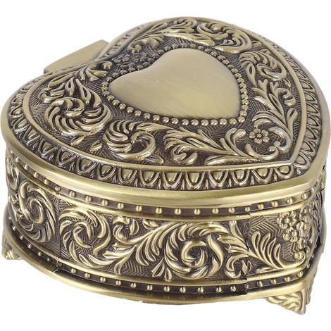 Boîte à bijoux en métal en forme de cœur, petite boîte vintage en alliage en forme de cœur, boîte de rangement légère en forme de cœur, adaptée aux broches, bagues, boucles d'oreilles, couleur bronze.