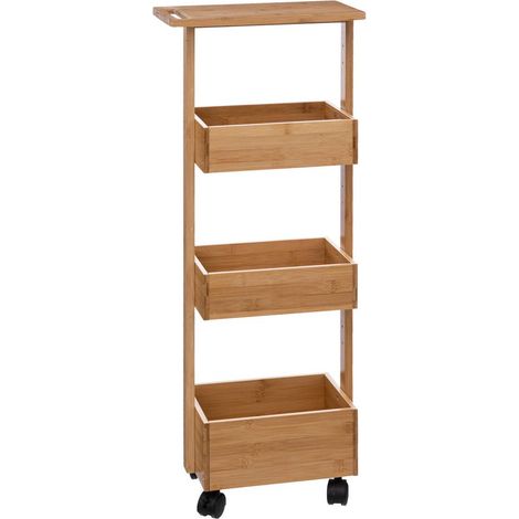 5Five Simply Smart – Chariot en bambou 4 niveaux avec roues – Dimensions 33x18x85,5 cm – Charge max 15 kg par étagère – Desserte de cuisine légère