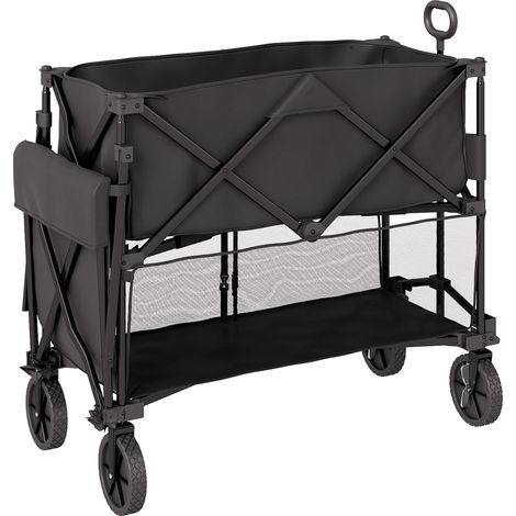 Gartenwagen 200 kg belast zweistufige Transportwagen mit herausnehmbare Plane Griff Rädern Lenkachse klappbar Bollerwagen Handwagen Gartenkarre Gerätewagen für Haus, Garten Schwarz