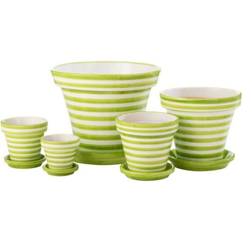 J-Line cache-pot Granada Stripes Handmade + Painted - céramique - vert - small - Ø 21 cm (1/3)
