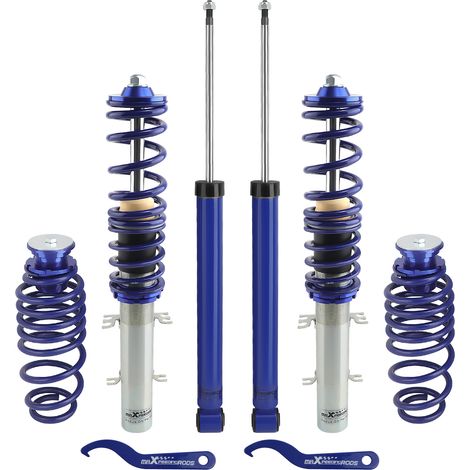 Maxpeedingrods – Amortisseurs combinés filetés pour VW Golf 4 1J1 1998-2007 et New Beetle 9C1 – Réglables de 0 à 25mm – Taux de rappel 8kg/mm avant, 6kg/mm arrière