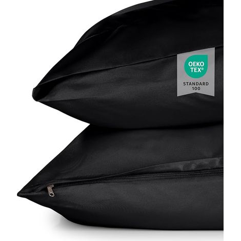 Taie Oreiller 60x60 - Housse de Coussin Microfibre - Taies d'oreillers avec Fermeture enveloppe, - Noir (1/3)